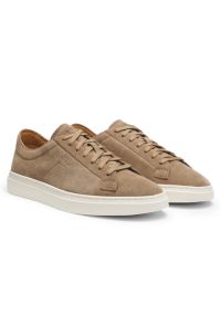 Suede trainers with embossed logo, Beige
