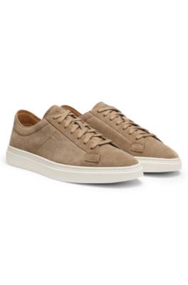 Suede trainers with embossed logo 1
