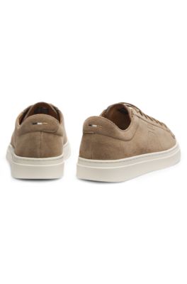 Suede trainers with embossed logo, Beige