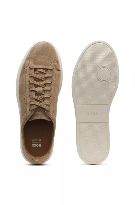 Suede trainers with embossed logo