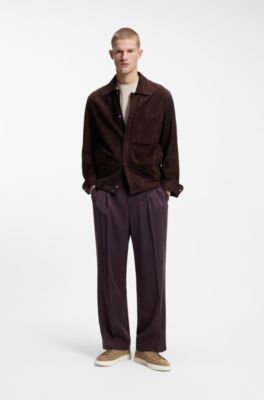 Ruskindssneakers med pr&aelig;get logo, Beige