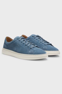 Sneakers in pelle scamosciata con logo goffrato, Blu