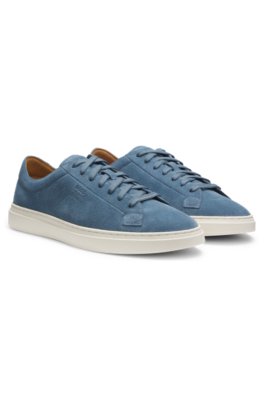 Boss Uomo Blu Sneakers In Pelle Scamosciata Con Logo Goffrato