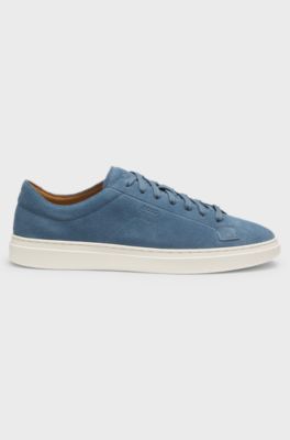 Suede trainers with embossed logo, Blue