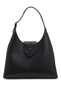 Genarbte Hobo Bag mit Double-B-Monogramm, Schwarz