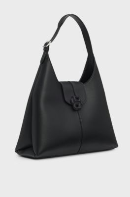 Grained hobo bag with Double B monogram, Black