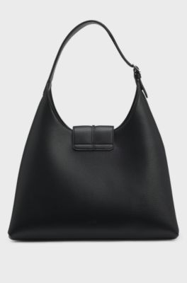 Grained hobo bag with Double B monogram, Black