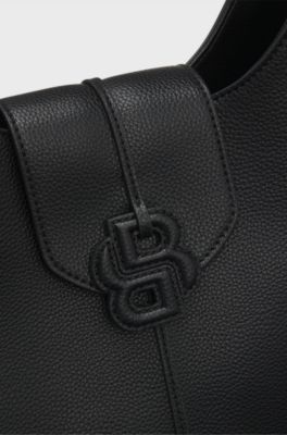 Grained hobo bag with Double B monogram, Black