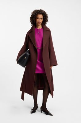 Belted coat in a wool blend, Brown