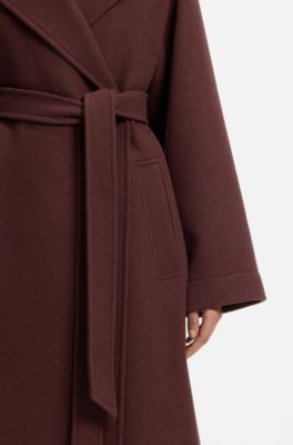 Belted coat in a wool blend, Brown