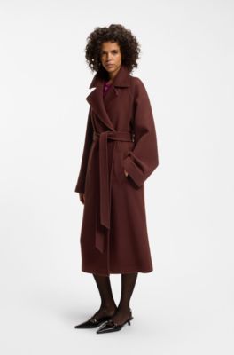 Belted coat in a wool blend, Brown