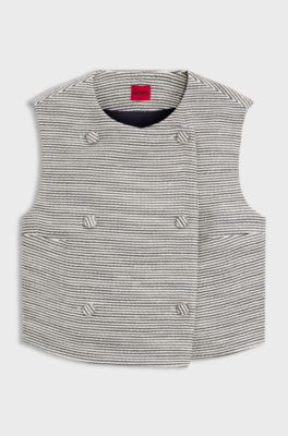 Striped double-breasted cropped cotton-blend vest, Patterned