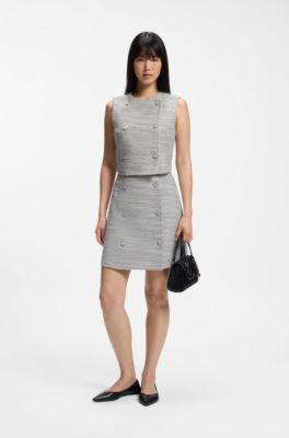 Striped double-breasted cropped cotton-blend vest, Patterned