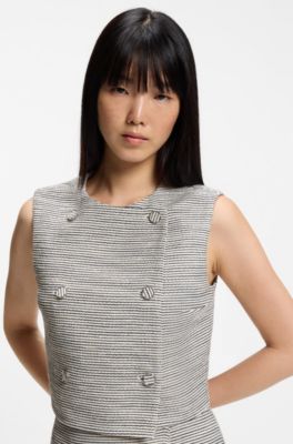Striped double-breasted cropped cotton-blend vest, Patterned