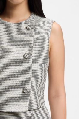 Striped double-breasted cropped cotton-blend vest, Patterned
