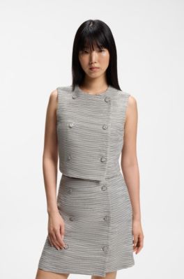 Striped double-breasted cropped cotton-blend vest, Patterned