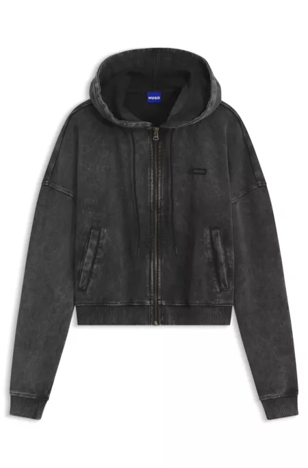 Relaxed-fit cropped hoodie with washed box logo