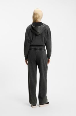 Relaxed-fit cropped hoodie with washed box logo, Black