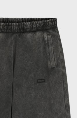 Wide-leg jogpants in soft cotton blend, Dark Grey