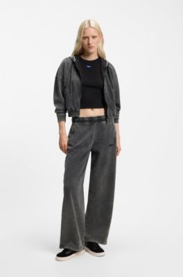 Wide-leg jogpants in soft cotton blend, Dark Grey