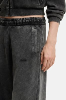 Wide-leg jogpants in soft cotton blend, Dark Grey
