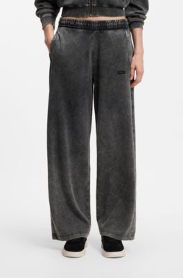 Wide-leg jogpants in soft cotton blend, Dark Grey