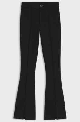 Flared-fit trousers with front slits, Black