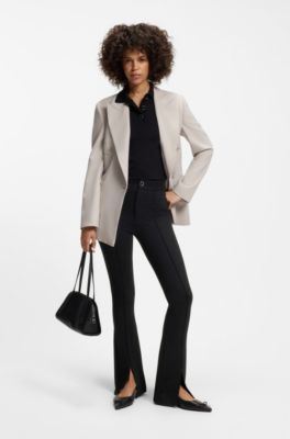 Flared-fit trousers with front slits, Black