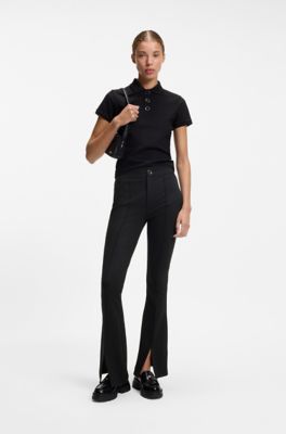 Flared-fit trousers with front slits, Black