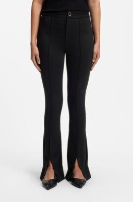 Flared-fit trousers with front slits, Black