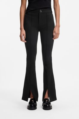 Flared-fit trousers with front slits, Black
