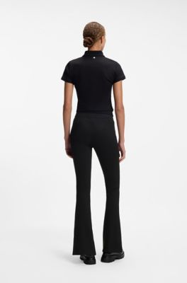 Flared-fit trousers with front slits, Black