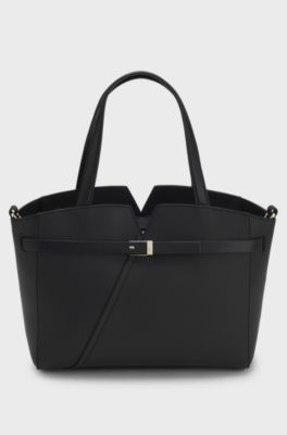 BOSS Revers small leather tote bag with belt detail, Black