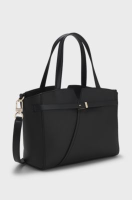 BOSS Revers petit cabas en cuir avec d&eacute;tail de ceinture, Noir