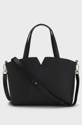 BOSS Revers petit cabas en cuir avec d&eacute;tail de ceinture, Noir