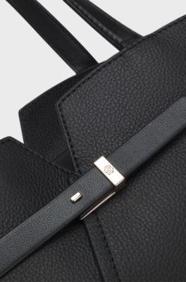BOSS Revers small leather tote bag with belt detail, Black