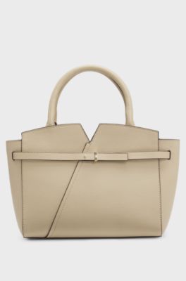 Borsa tote piccola in pelle BOSS Revers con dettaglio cintura, Beige chiaro
