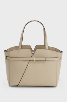 BOSS Revers small leather tote bag with belt detail, Light Beige