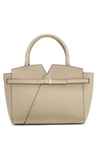 BOSS REVERS small leather tote bag with belt detail, Light Beige