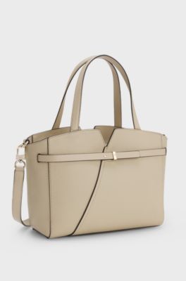 BOSS Revers small leather tote bag with belt detail, Light Beige