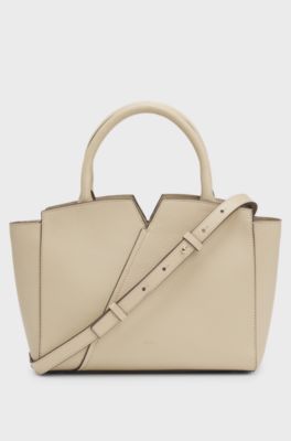 BOSS Revers small leather tote bag with belt detail, Light Beige