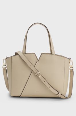 Borsa tote piccola in pelle BOSS Revers con dettaglio cintura, Beige chiaro
