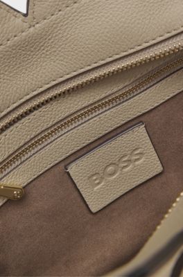 Borsa tote piccola in pelle BOSS Revers con dettaglio cintura, Beige chiaro