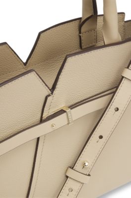 BOSS REVERS small leather tote bag with belt detail, Light Beige