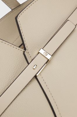 Borsa tote piccola in pelle BOSS Revers con dettaglio cintura, Beige chiaro