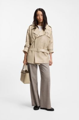 BOSS Revers petit cabas en cuir avec d&eacute;tail de ceinture, Beige clair