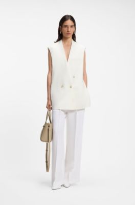 Borsa tote piccola in pelle BOSS Revers con dettaglio cintura, Beige chiaro