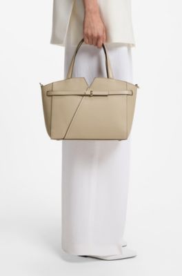 BOSS Revers small leather tote bag with belt detail, Light Beige