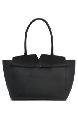 BOSS REVERS tote bag in leather with belt detail, Black