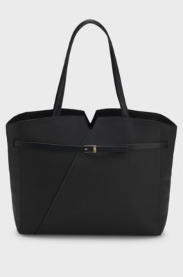 BOSS Revers tote bag in leather with belt detail, Black